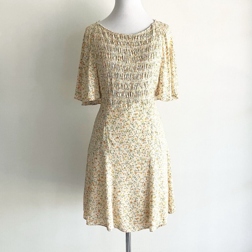 Free People Florence Mini Dress Size Small Floral Print Smocked Lace Up Backless - Picture 4 of 10